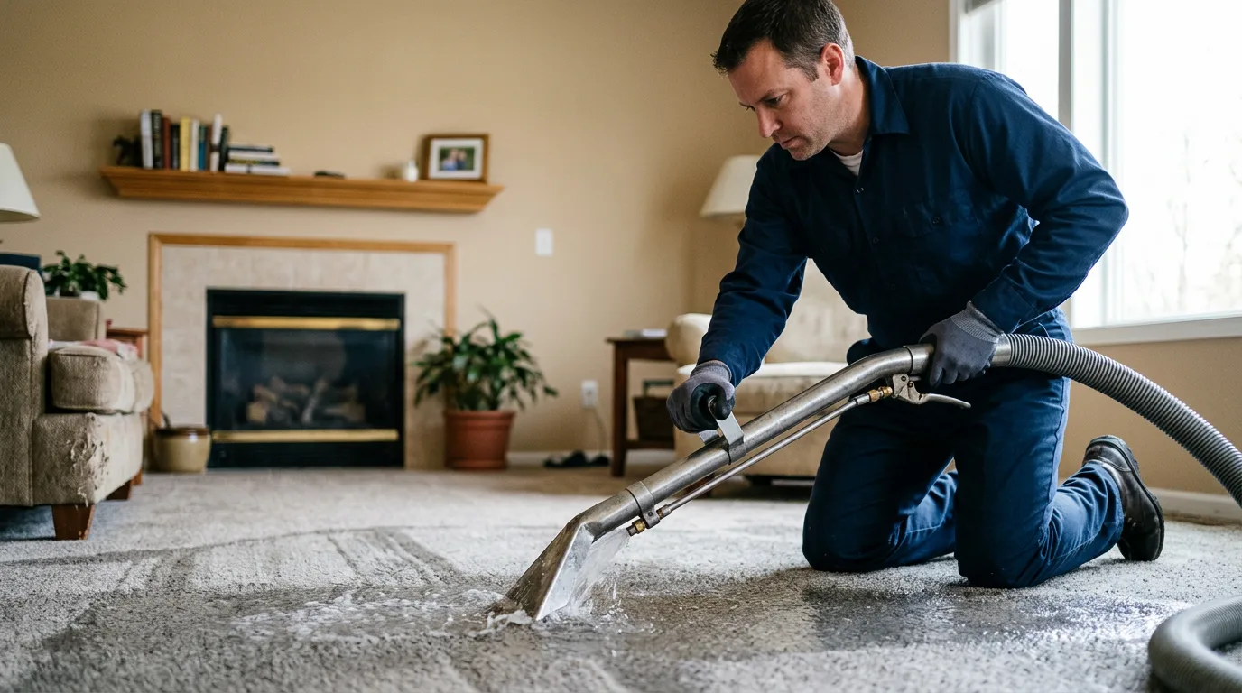 Water damage restoration technician working near Gilson, IL